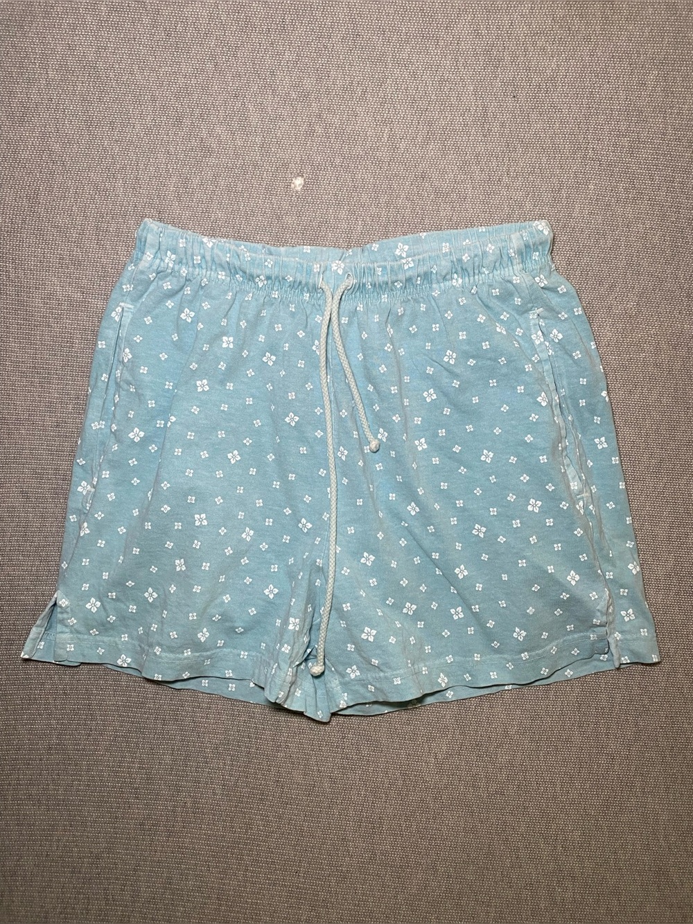 Vintage L.L.Bean Womens XS Blue Floral Cotton Drawstring Lounge Shorts Pockets